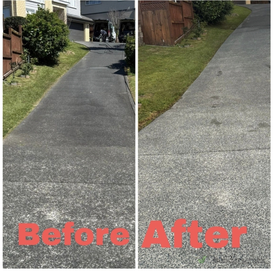 Dirty driveway cleaned.  Another happy costumer