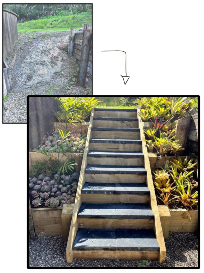 landscape retaining and timber stairs build - one contractor start to finish