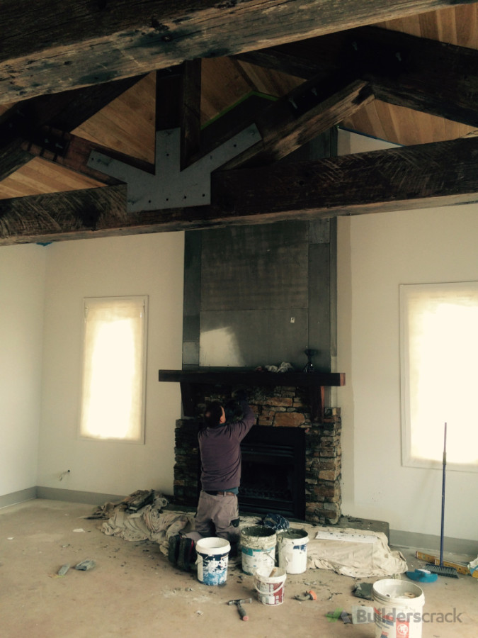 Trusses made from old bridge beams for new home we built in Bombay