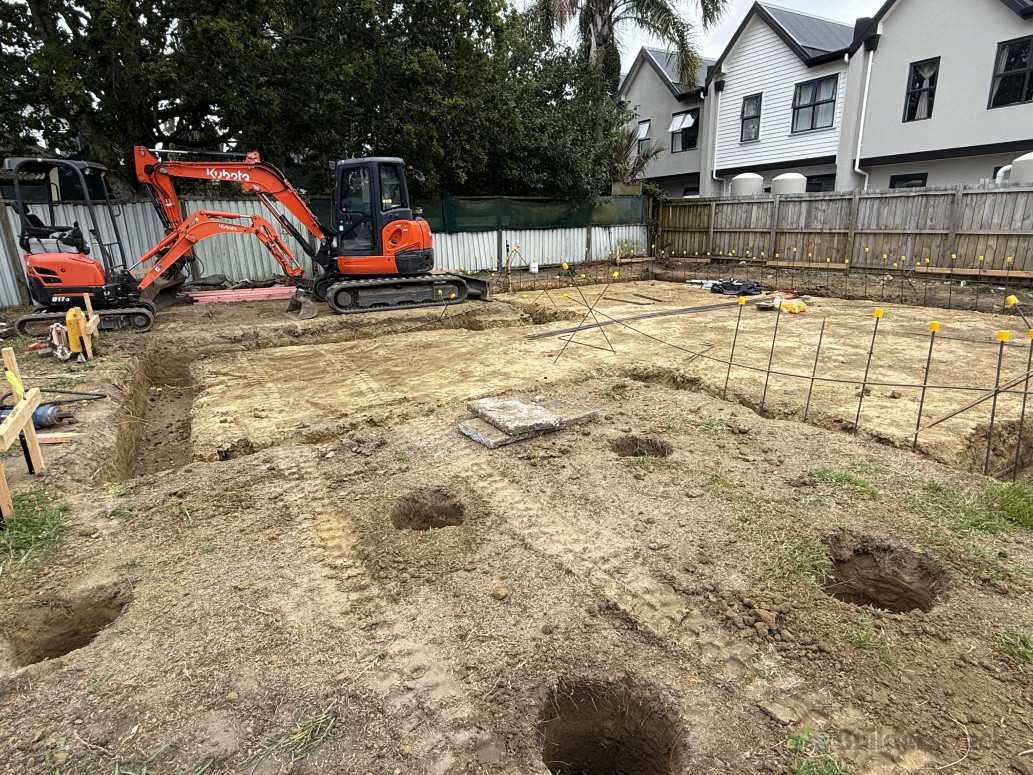 Earthworks for this new build going down, footings and holes drilled