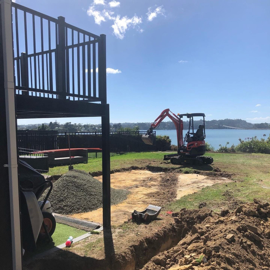 dig out and lay concrete  pad for spa pool with power duct