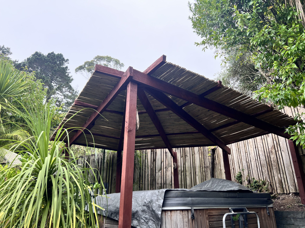 Bamboo roof over spa