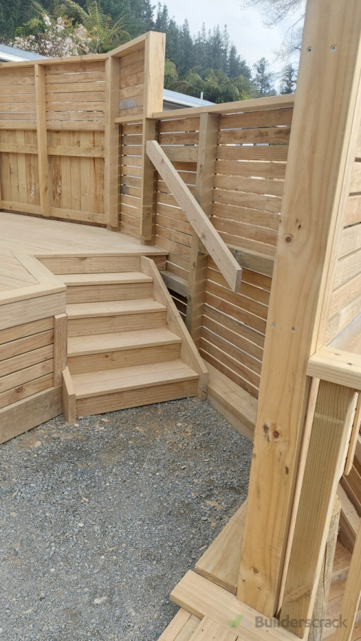 Entry stairs onto a standalone deck that we built recently