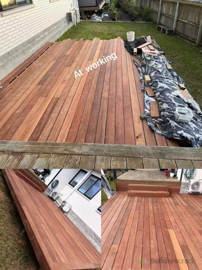 "Recently completed a premium hardwood deck project using high-quality timber. This job involved extending the outdoor living area with precision-cut decking and custom-built steps for easy access. We focus on durability and a high-end finish to ensure lo