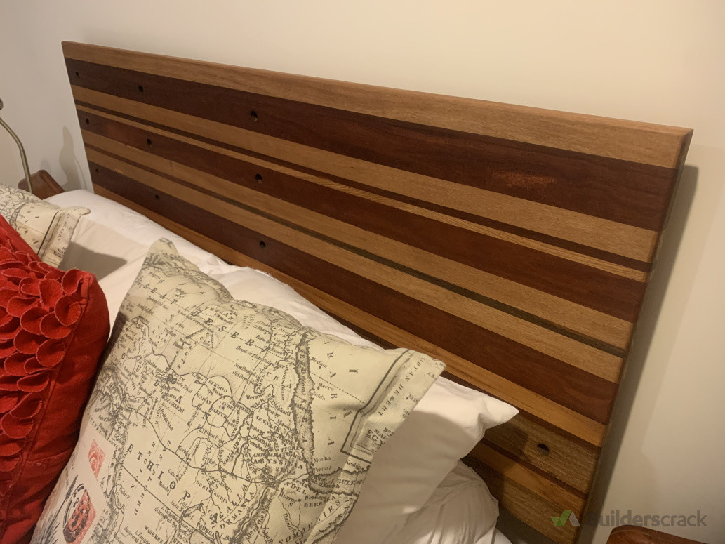 Bespoke laminated reclaimed timber headboard