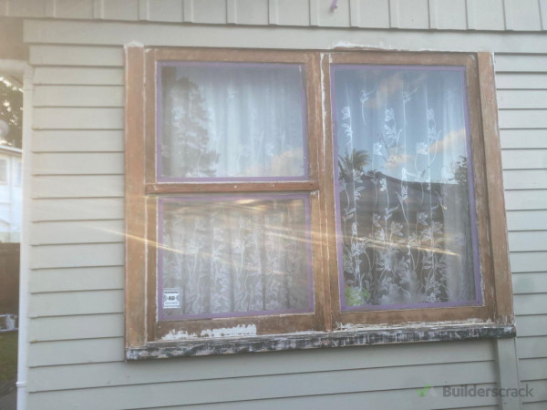 Old flaking/peeling paint stripped to the bear wood