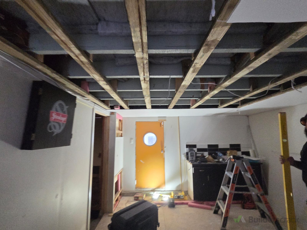 Basement ceiling framing and leakage repair works in progress