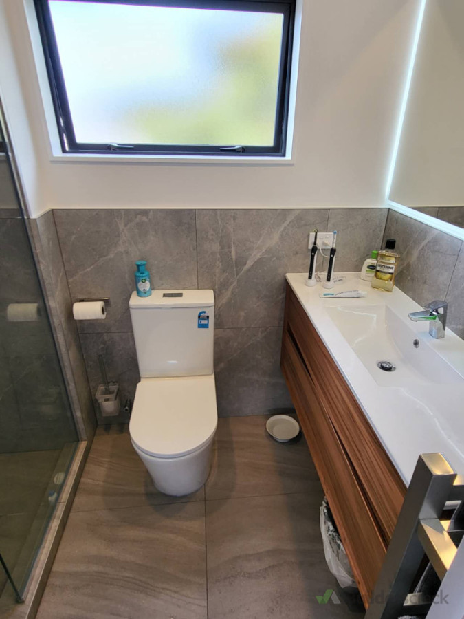 Fully demolished. Curb Walk-in shower built up with single shower glass panel