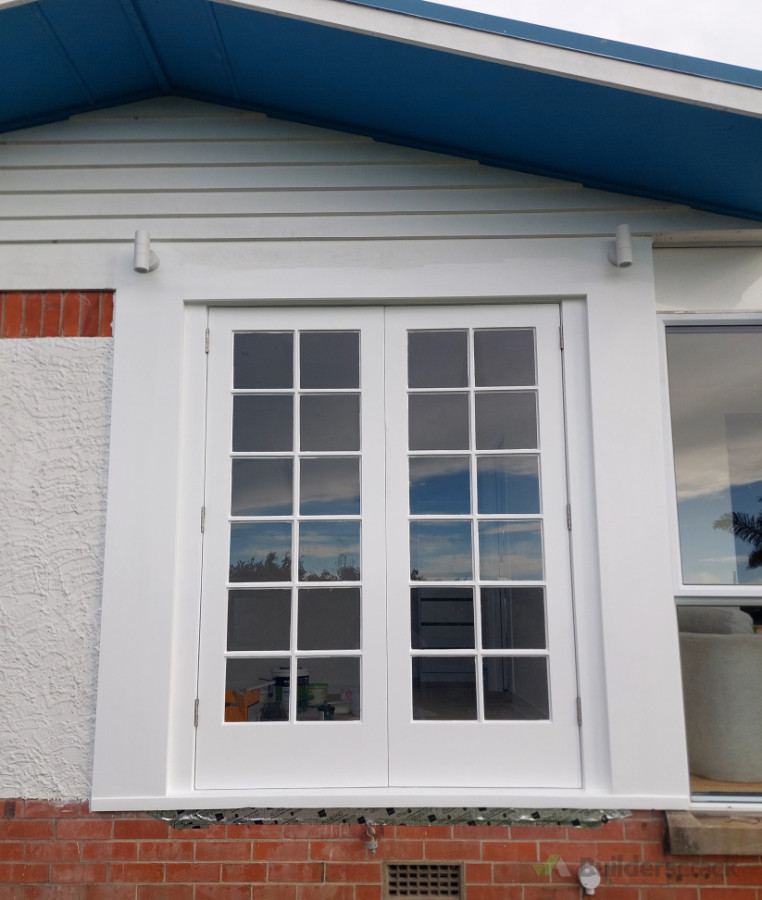 Replaced out window with re-purposed french doors