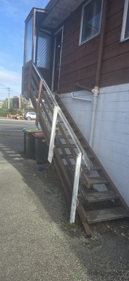Rotten and unsafe wooden stair