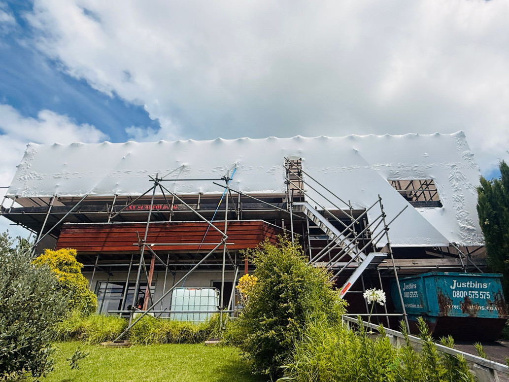 Shrink wrap and stairs access.