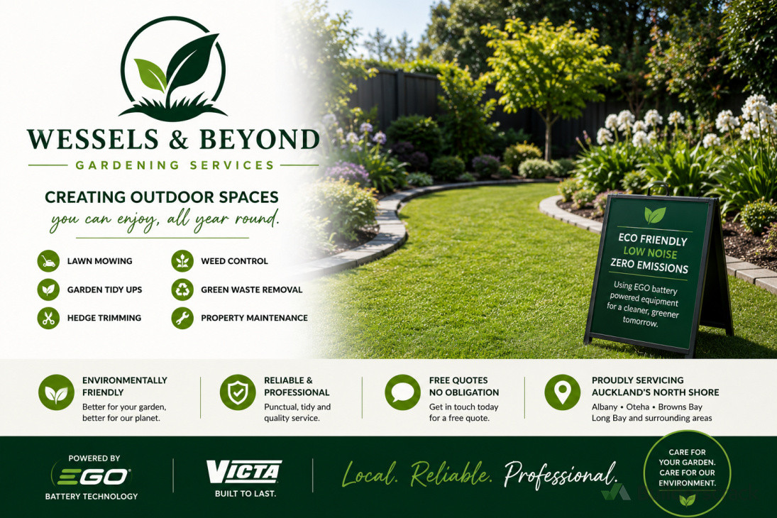 Professional gardening services across Auckland’s North Shore. Using eco-friendly EGO battery-powered equipment and quality Victa mowing equipment to deliver reliable, professional results every time. 🌿
