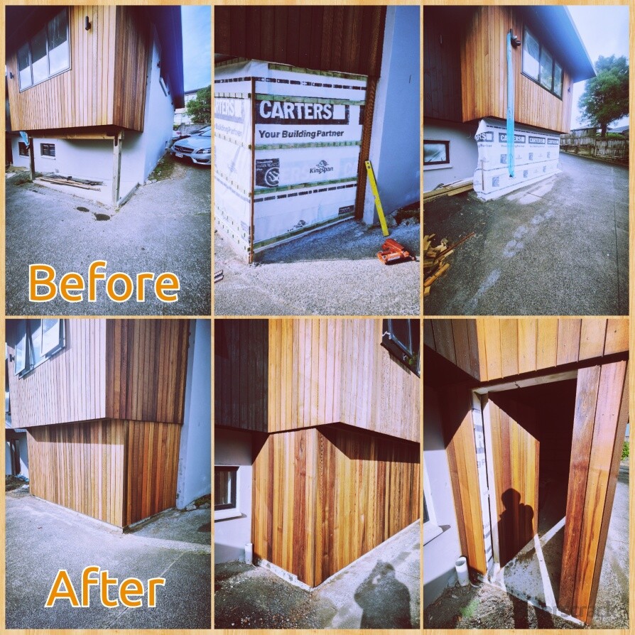 Building a shed with the leftover cedar cladding with a seamless door