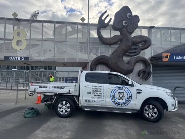 Scaffolded HNRY stadium entrance for Membrane Roof Replacement