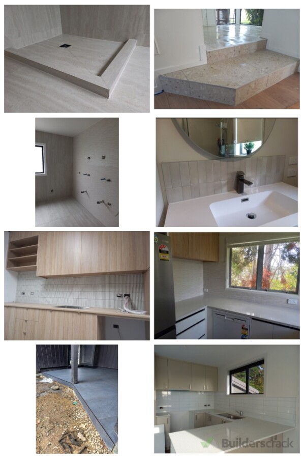 Tiling works with proper wet-area waterproofing — substrate checked, tanking applied, then tiled. Done right, in the right order.