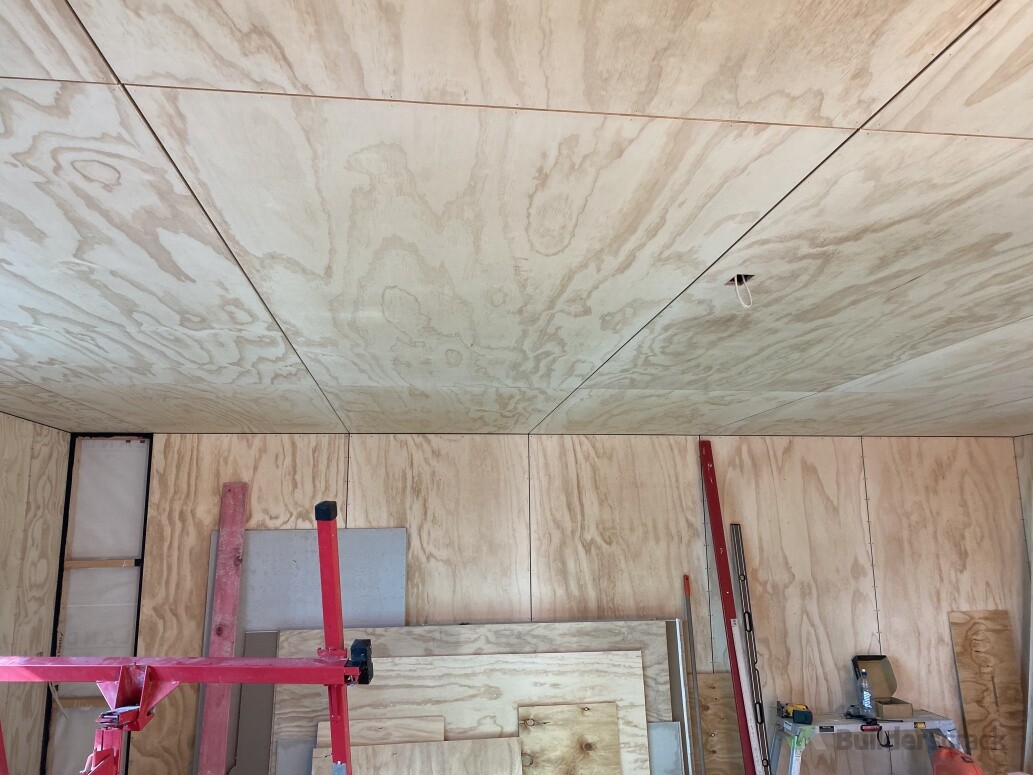 Plywood lined garage