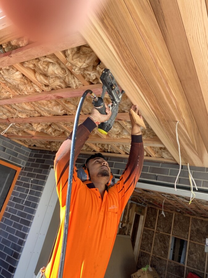 Cedar soffit installation on new build project, Te Atatu South