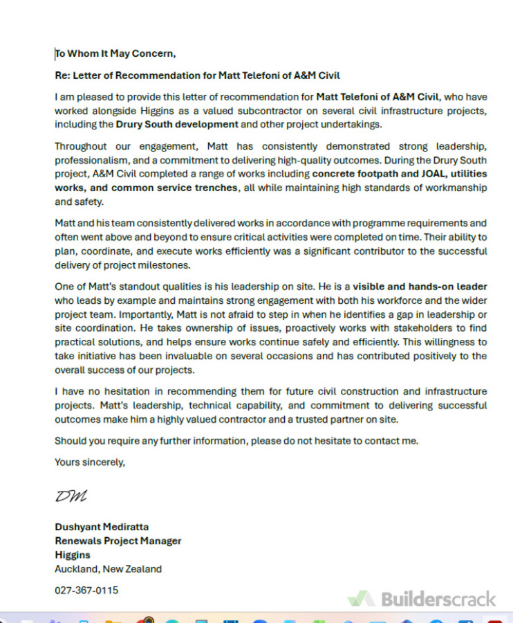 Letter of Recommendation