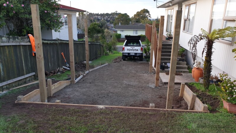 Small Retaining Wall - Carport Poles and Driveway