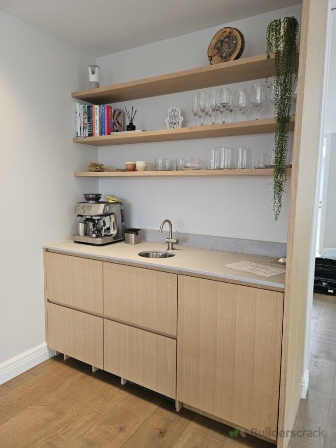 Custom made Laminate Bar area/Sink & Overhead shelves