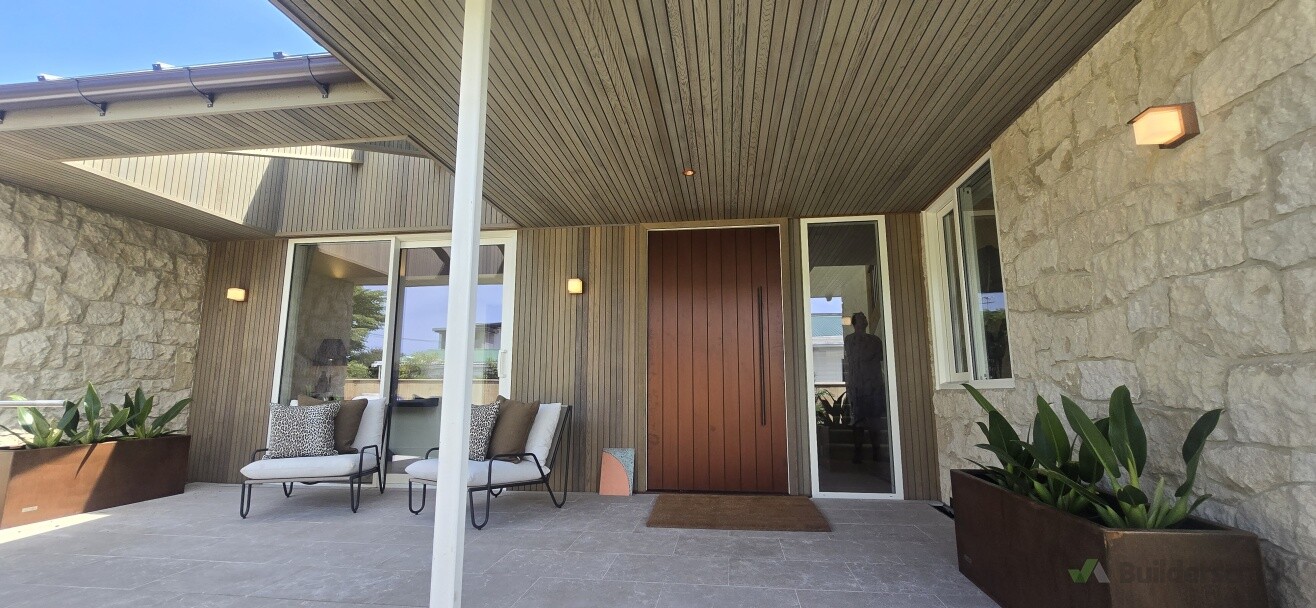Western Red Shiplap Cedar and Lime Stone cladding