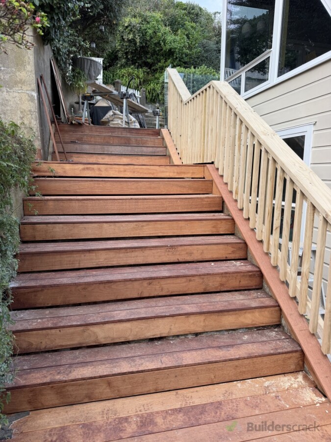 Kwila decking overlaying old concrete stairs