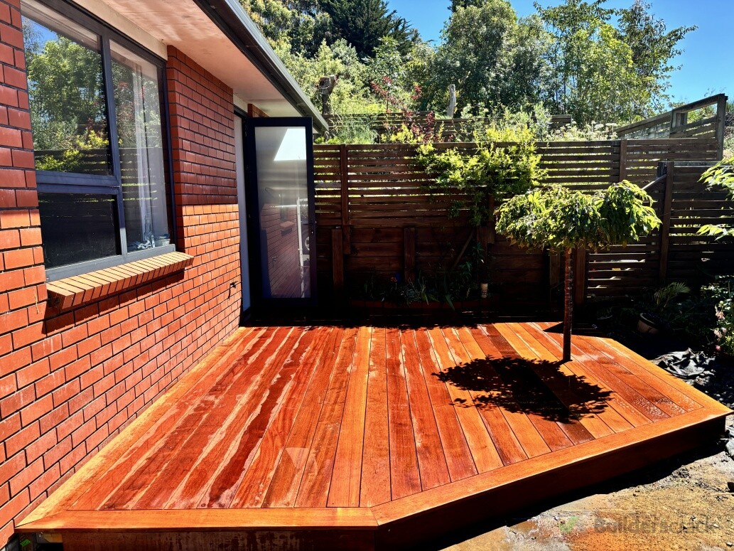 decking and cherry blossom tree feature