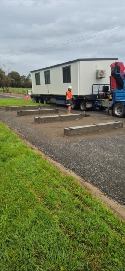 Complete earth works and foundation including custom sleepers for transportable office block