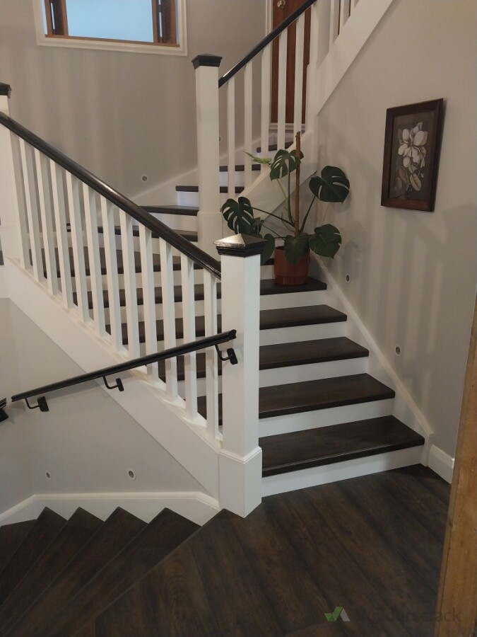 New laminate overlay flooring and ballustrade handrail