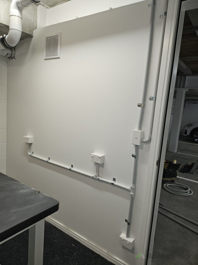 Completed a clean and professional garage electrical installation, including new **power points, switches, light switches and conduit work.