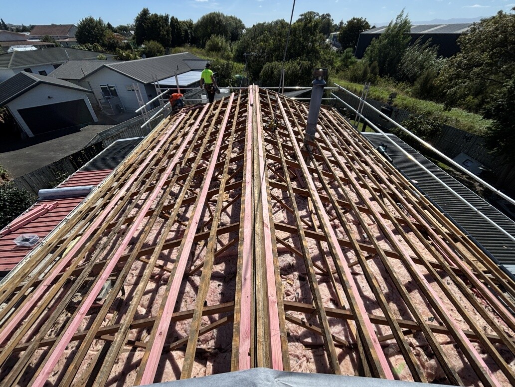 Tile removal, new purlins, followed by new roof ontop.
