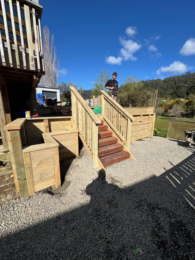 Retaining wall, stairs and planter boxes installation