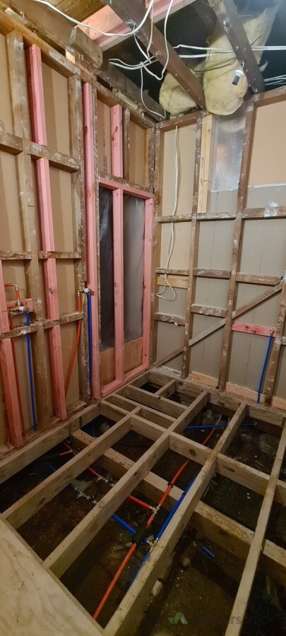 Hot and cold piping installed for the basin, shower and toilet