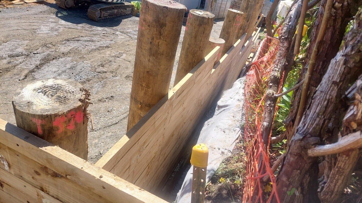 Retaining wall under construction