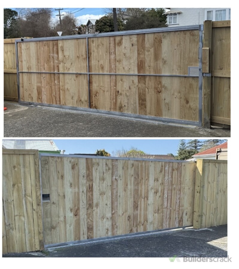 Commercial Style Roller Gate Fab, Install, lay conc an track.