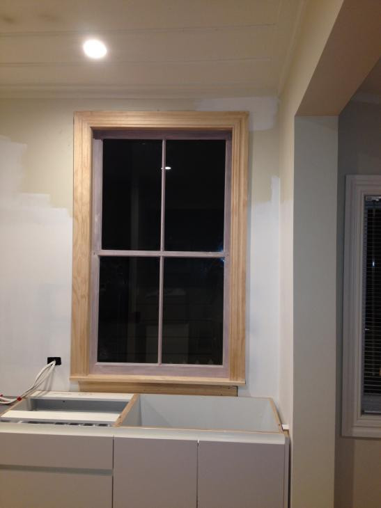 Replacement double hung window- sill height raised to fit kitchen bench