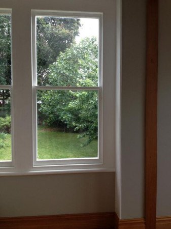 Rebuilt bay sash windows- new external sill, jambs and replacement sashes. All to match original.