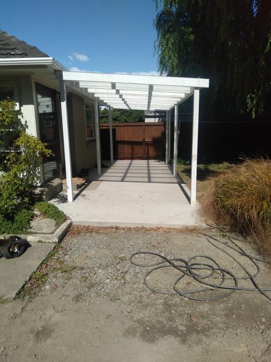 Dressed pine pergola, clearlite roofing with pvc gutter system