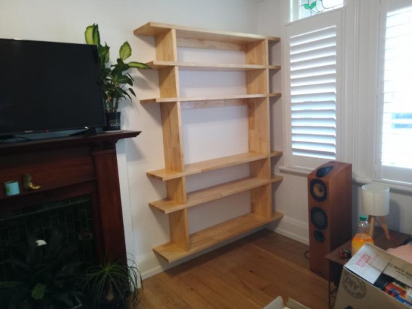 Solid Pine bookshelf floating installed.