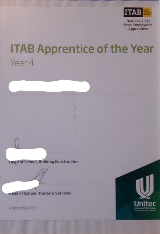 ITAB Apprentice of the year (year 4)
