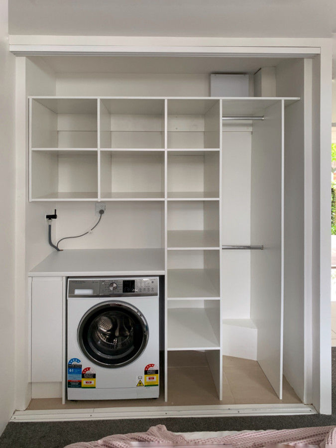 Wardrobe/Laundry area for a small unit with next to no space