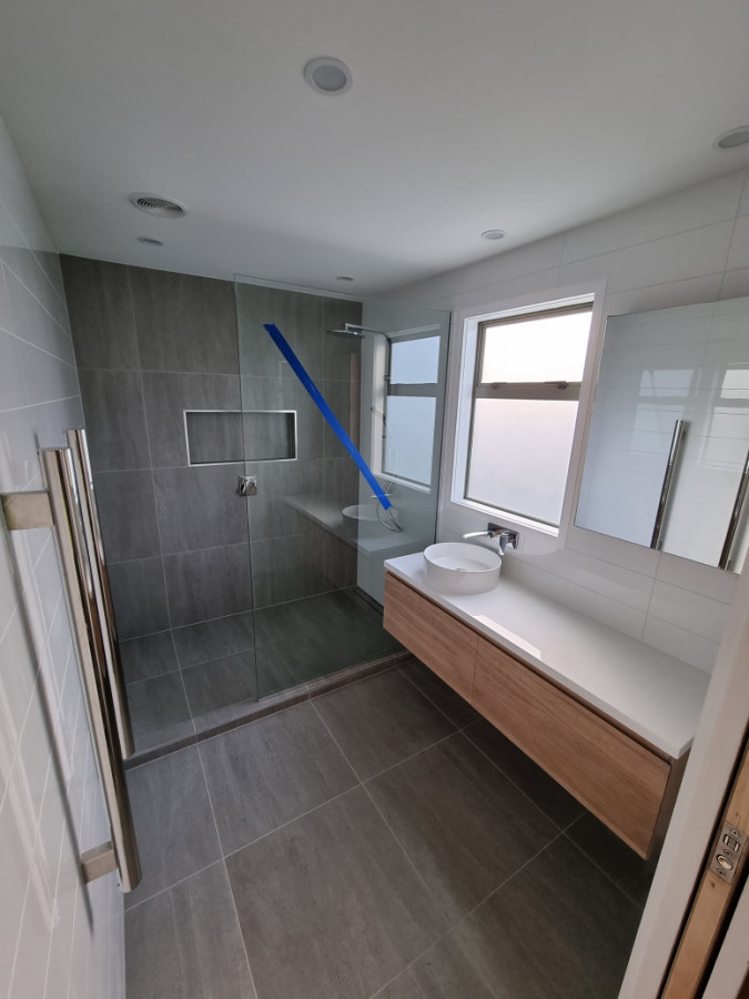 Full bathroom reno, with walk in shower/floor to ceiling tiles