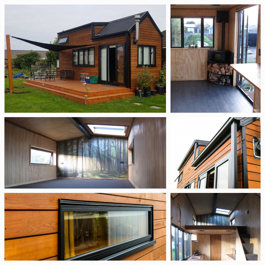 Tiny House: Design and build, on trailer, cedar cladding with black aluminium windows, roofing, gutters and fascia
