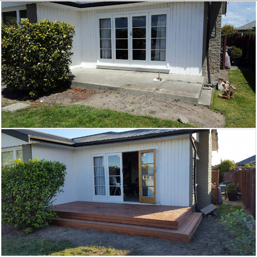 Rimu deck: Replaced concrete patio with new deck
