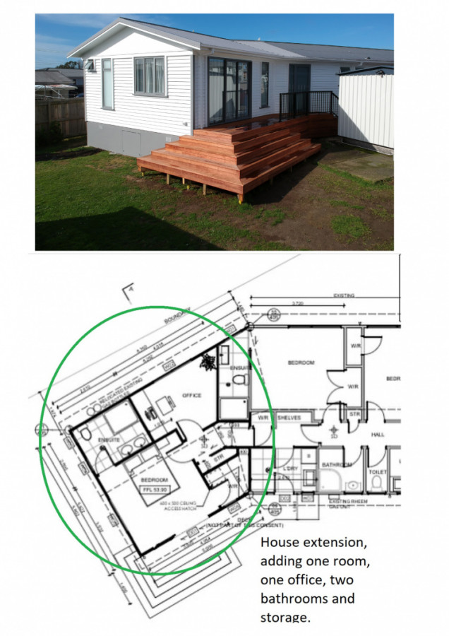 House extension adding  two roome and two bathrooms and storage.